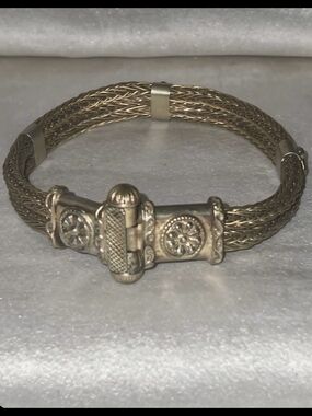 Woven Gold-Tone Hinged Bracelet